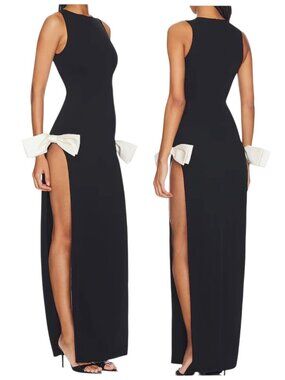 Atoir Jana Dress Black Bow Slit Maxi Gown NWT US 2